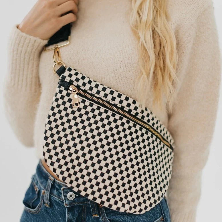 Eccentrics Boutique Handbag Westlyn Woven Bum Bag- Black Checkerboard
