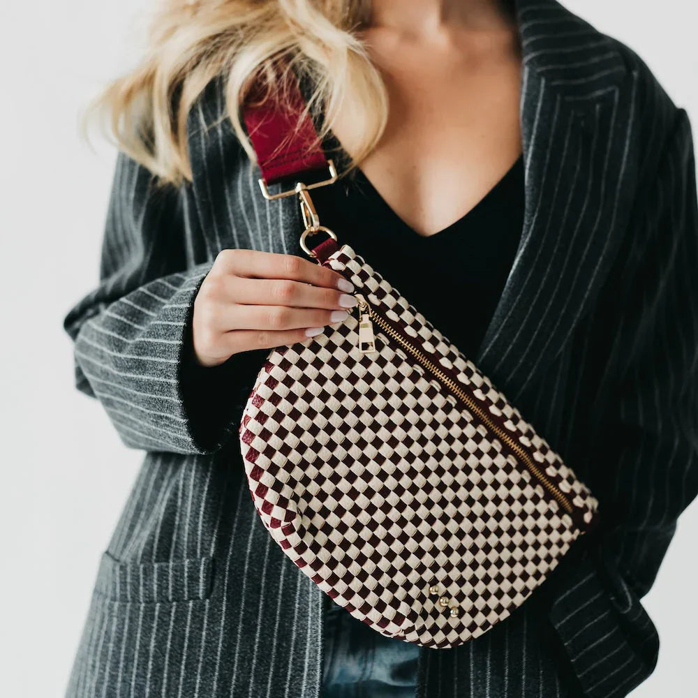 Westlyn Woven Bum Bag --Checkered Burgundy