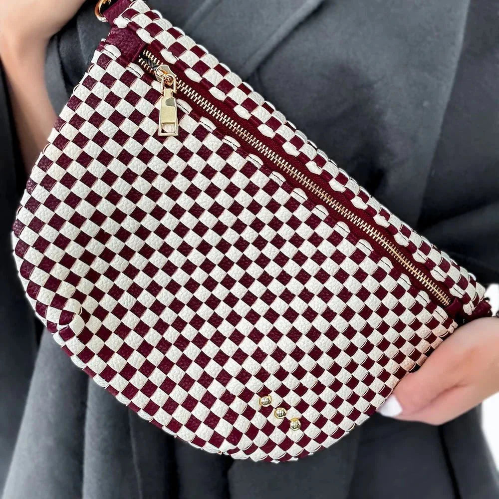 Eccentrics Boutique Handbag Woven Westlyn Bum Bag in Burgundy