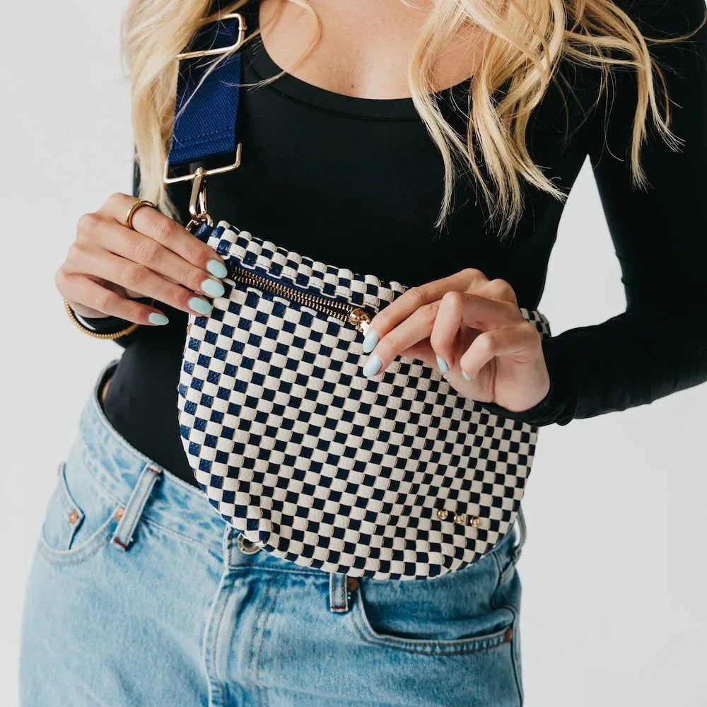 Eccentrics Boutique Handbag Woven Westlyn Bum Bag in Navy