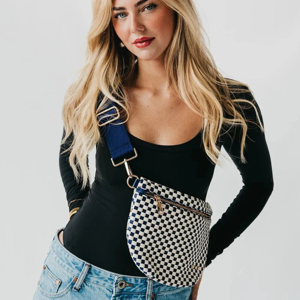 Eccentrics Boutique Handbag Woven Westlyn Bum Bag in Navy