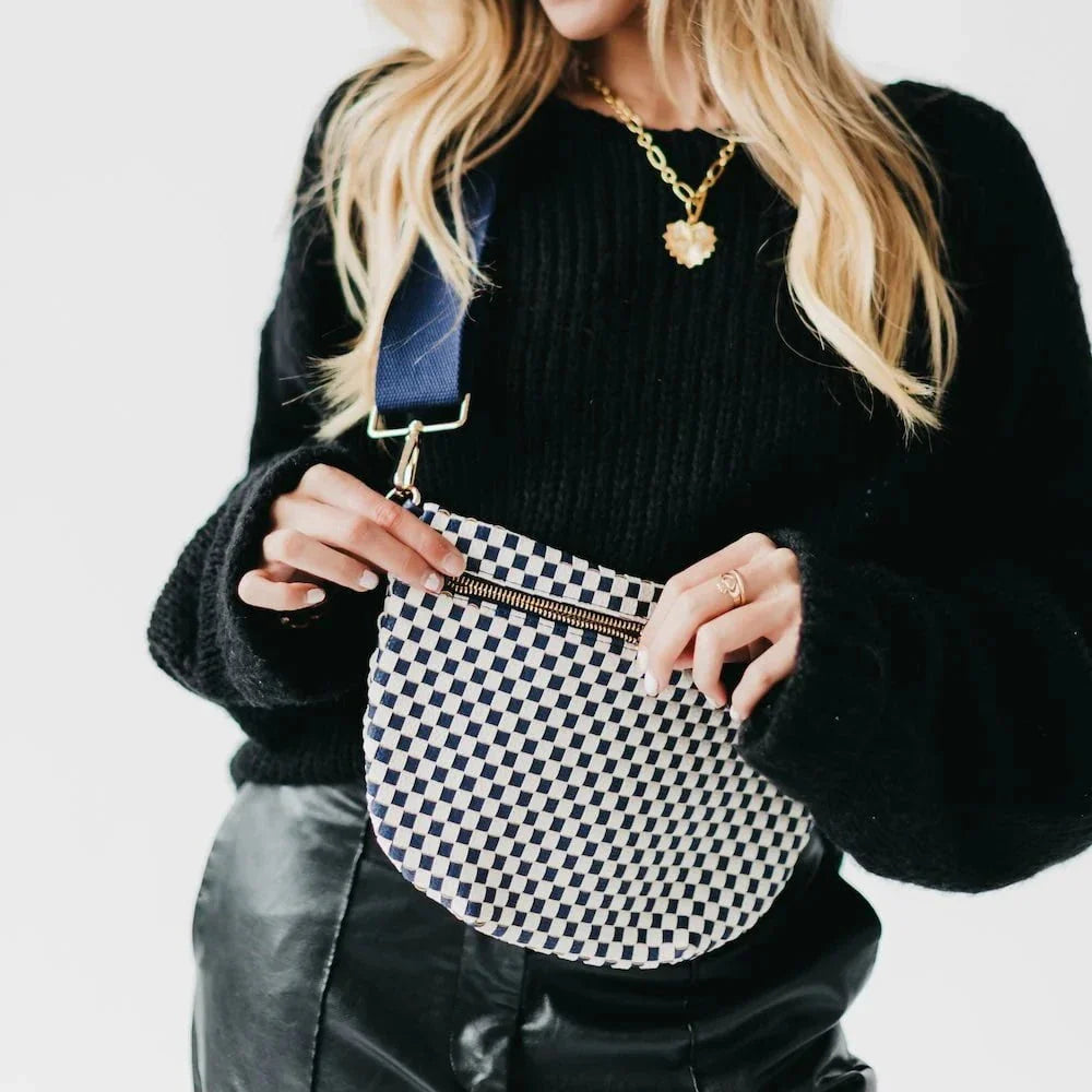 Eccentrics Boutique Handbag Woven Westlyn Bum Bag in Navy