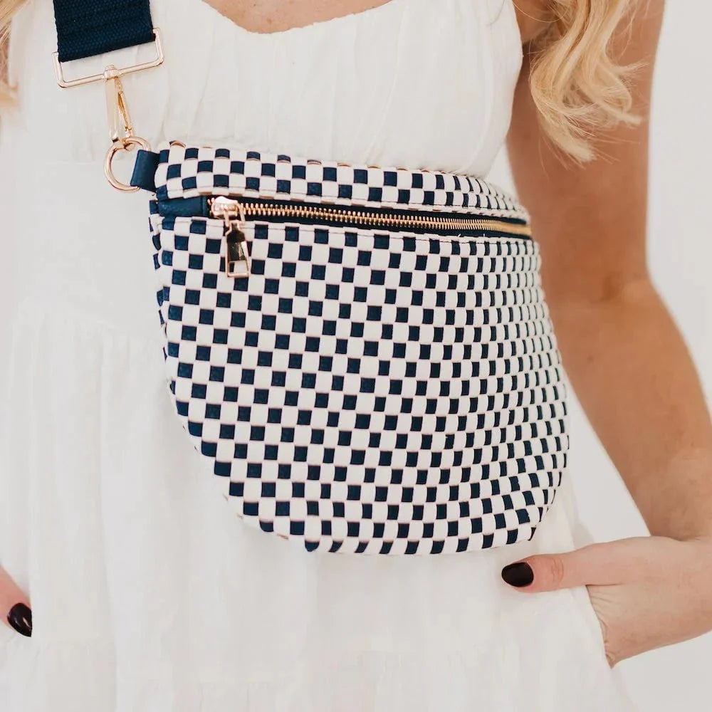 Eccentrics Boutique Handbag Woven Westlyn Bum Bag in Navy