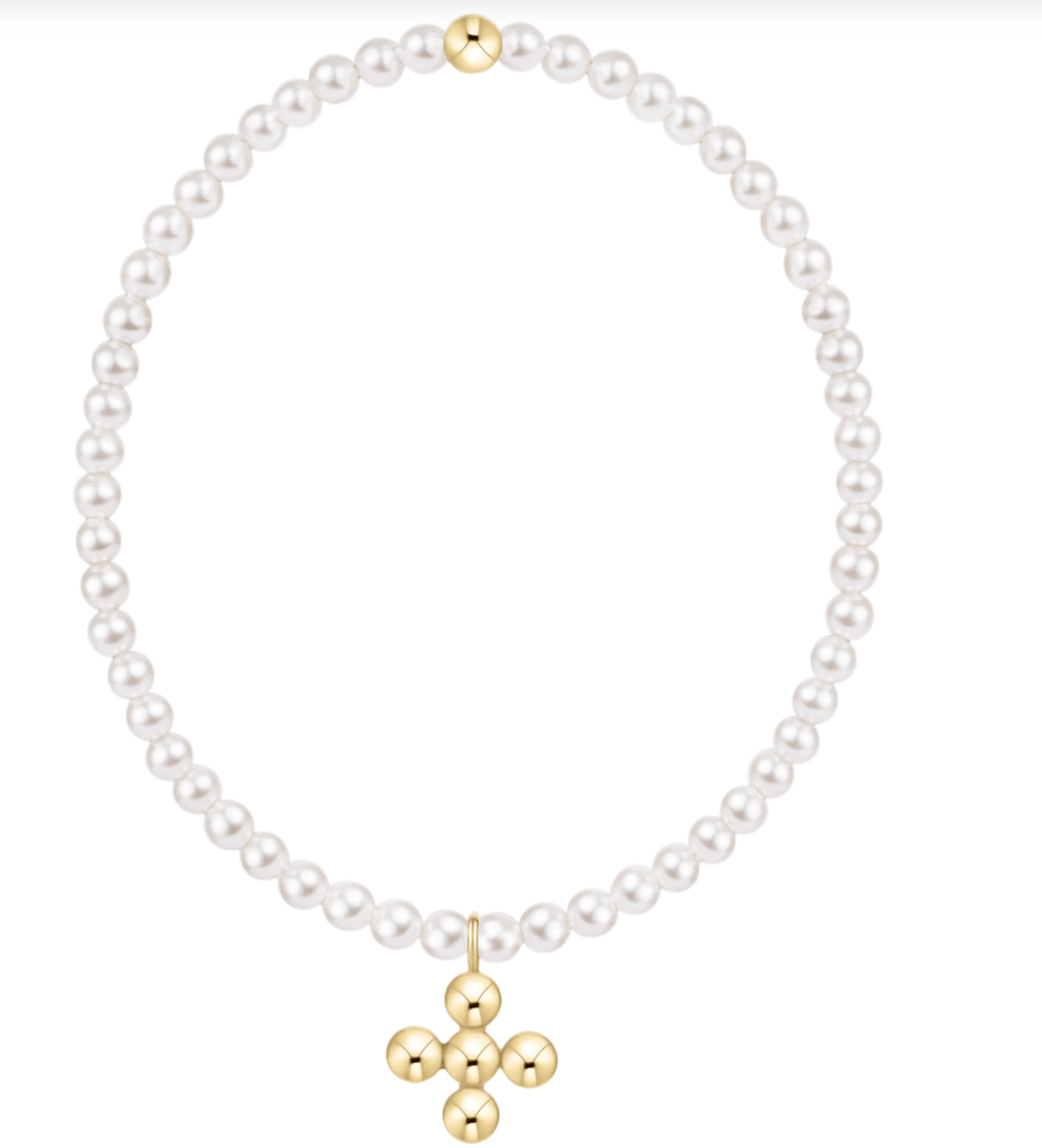enewton Jewelry Enewton Classic Pearl 3mm Bracelet- Signature Cross 4mm Beaded Gold Charm