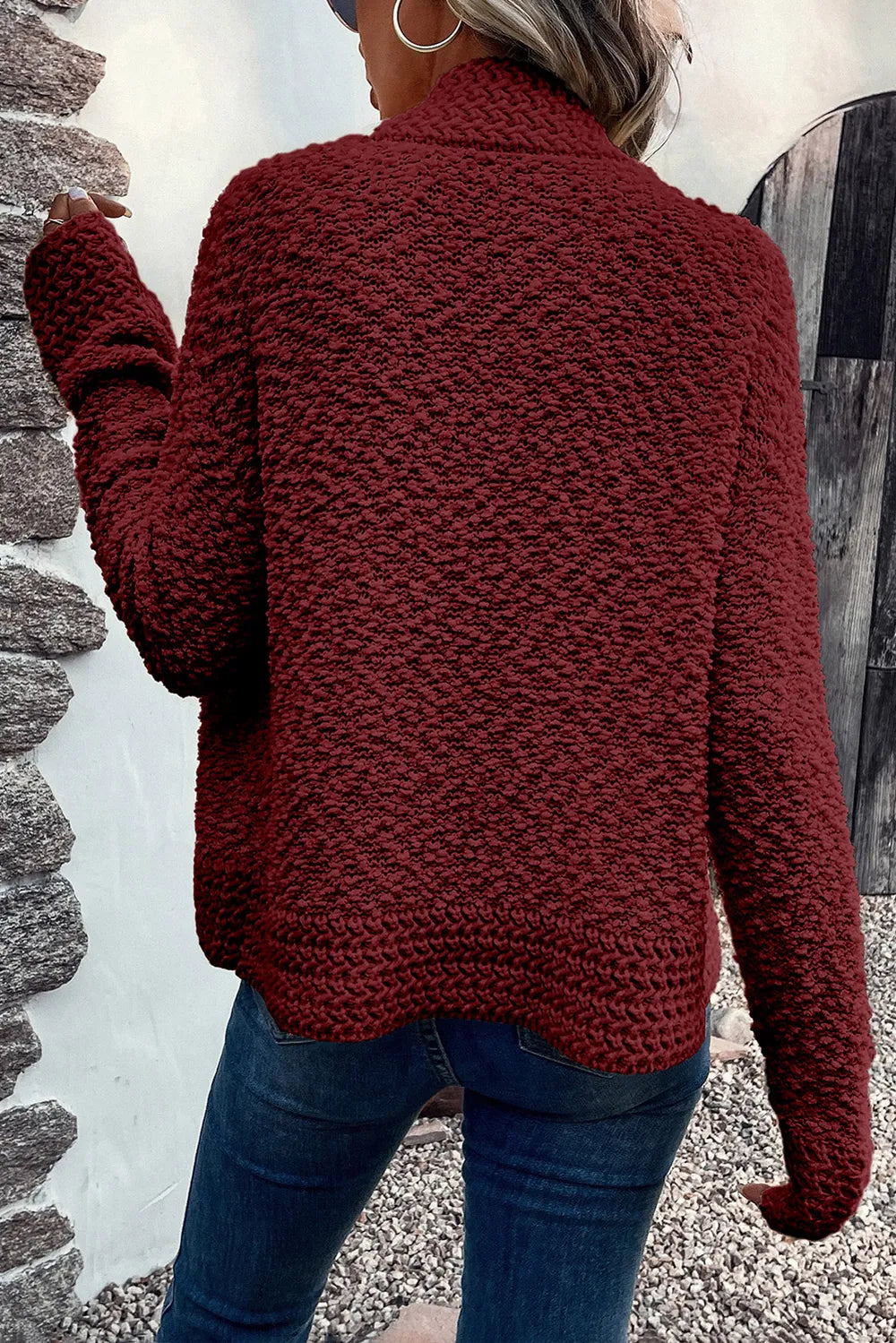 Solid Color Open Front Cardigan - Maroon or Cream
