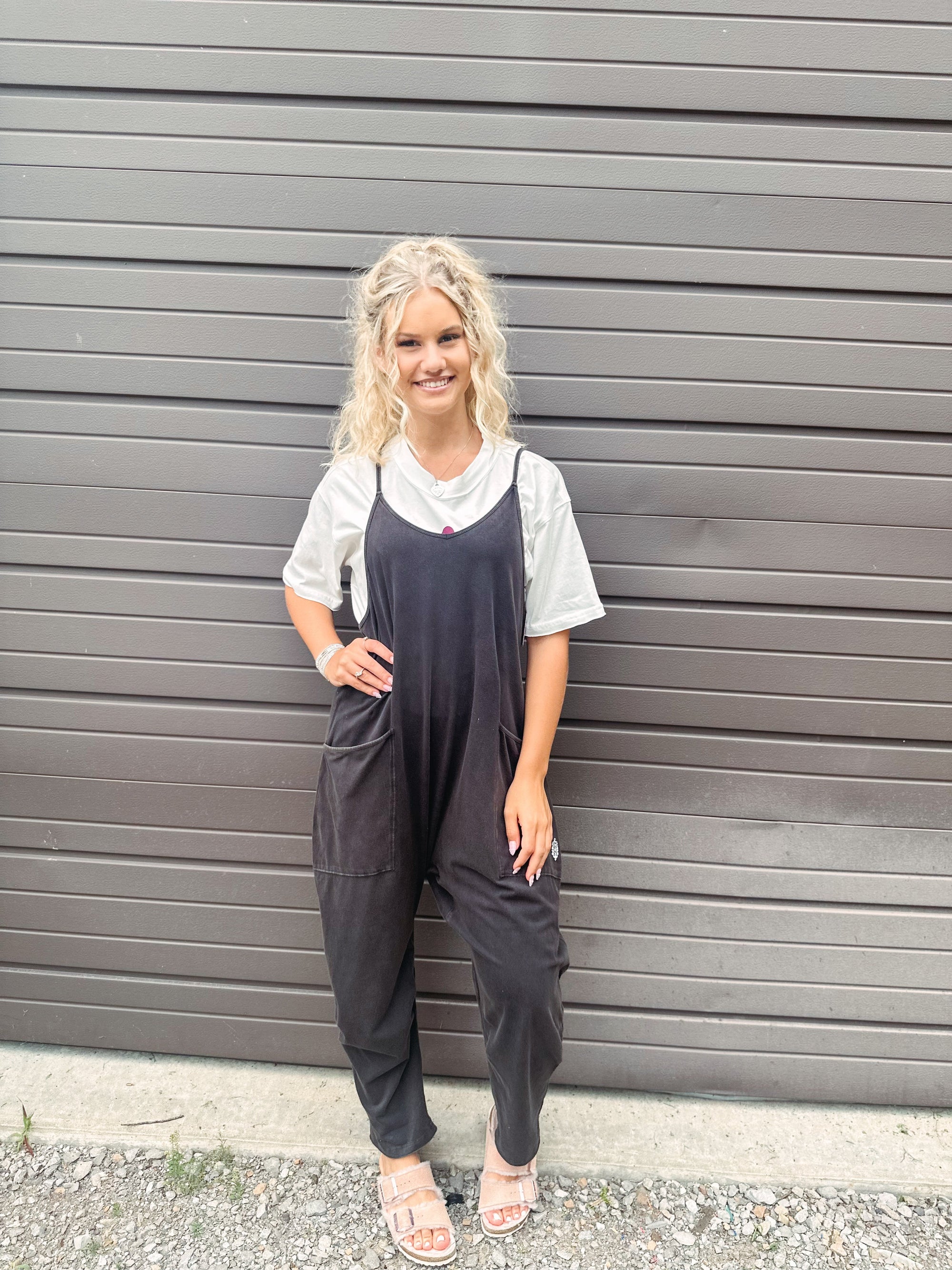 Free People Jumpsuit Free People Hot Shot Onesie-- Washed Black