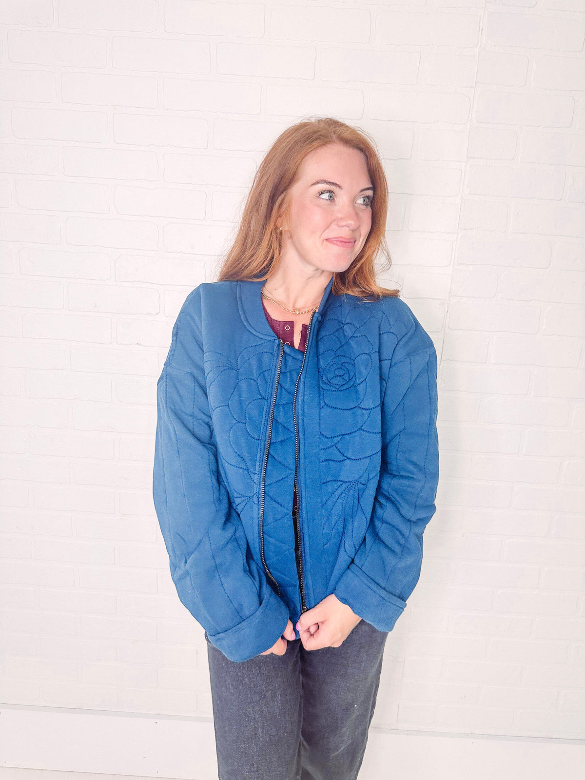 Free People Jacket Free People Rose Zip- Up Sweatshirt in Indigo