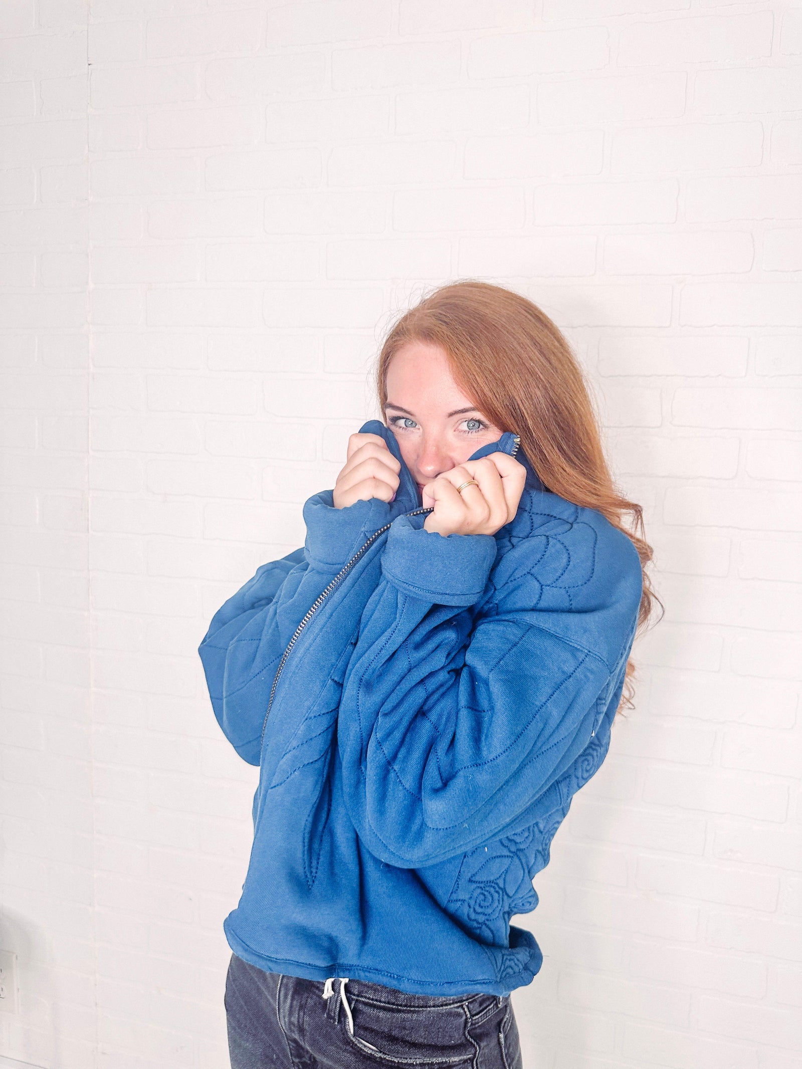 Free People Jacket Free People Rose Zip- Up Sweatshirt in Indigo