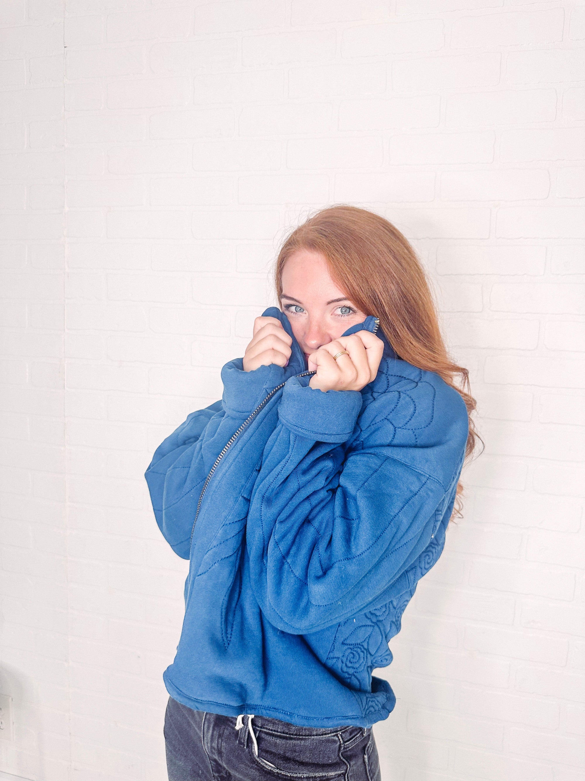 Free People Jacket Free People Rose Zip- Up Sweatshirt in Indigo