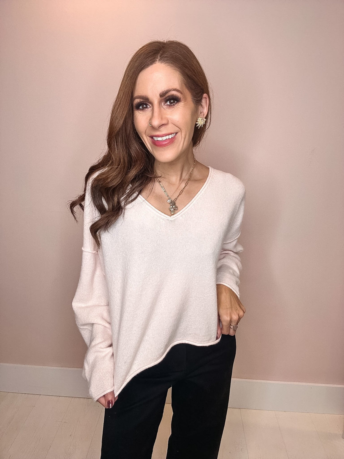 Free People See Me V-Neck Pullover-- Ballet Slipper