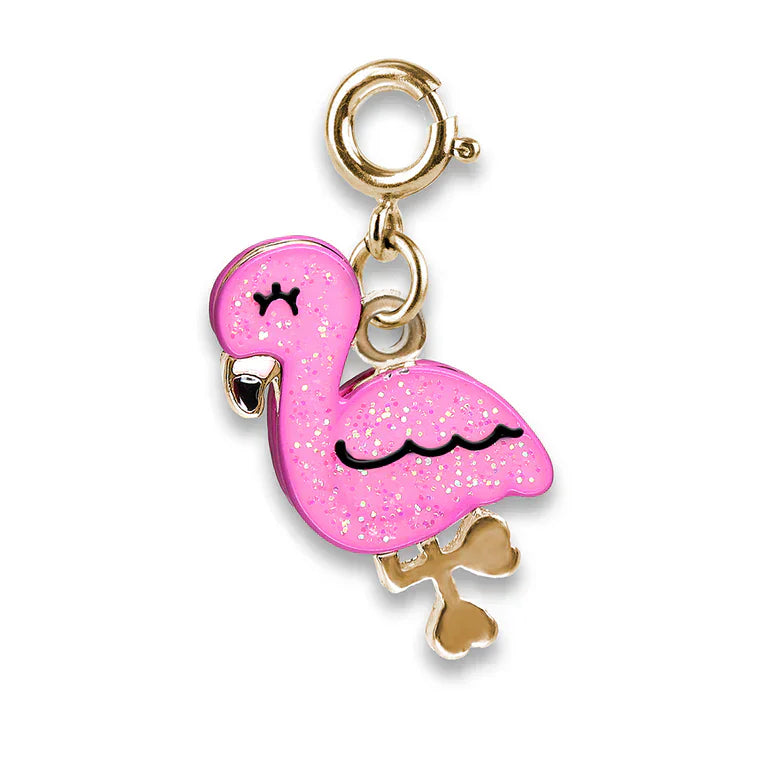 High Intencity Jewelry Gold Glitter Flamingo Charm Pink