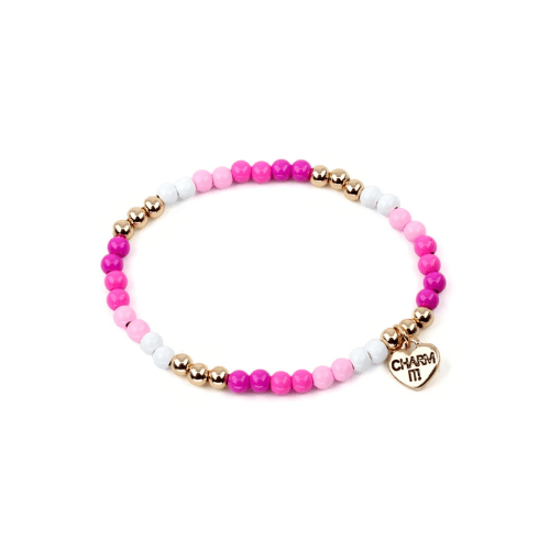 High Intencity Jewelry Gold Pink Stretch Bead Bracelet Pink