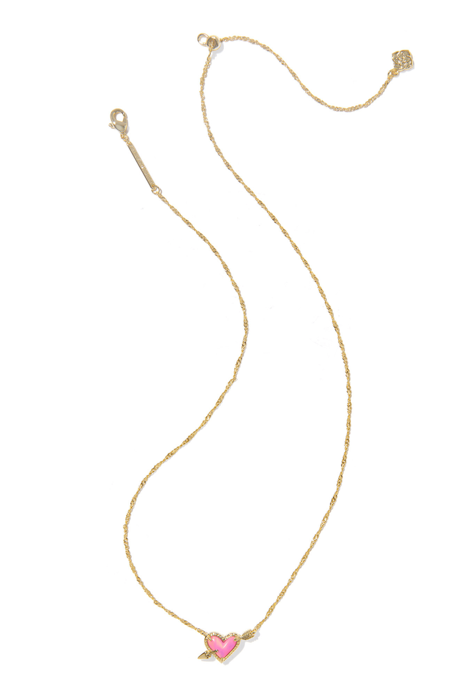 Kendra Scott Ari Heart Arrow Pendant Necklace-- Gold Pink Opalescent Resin