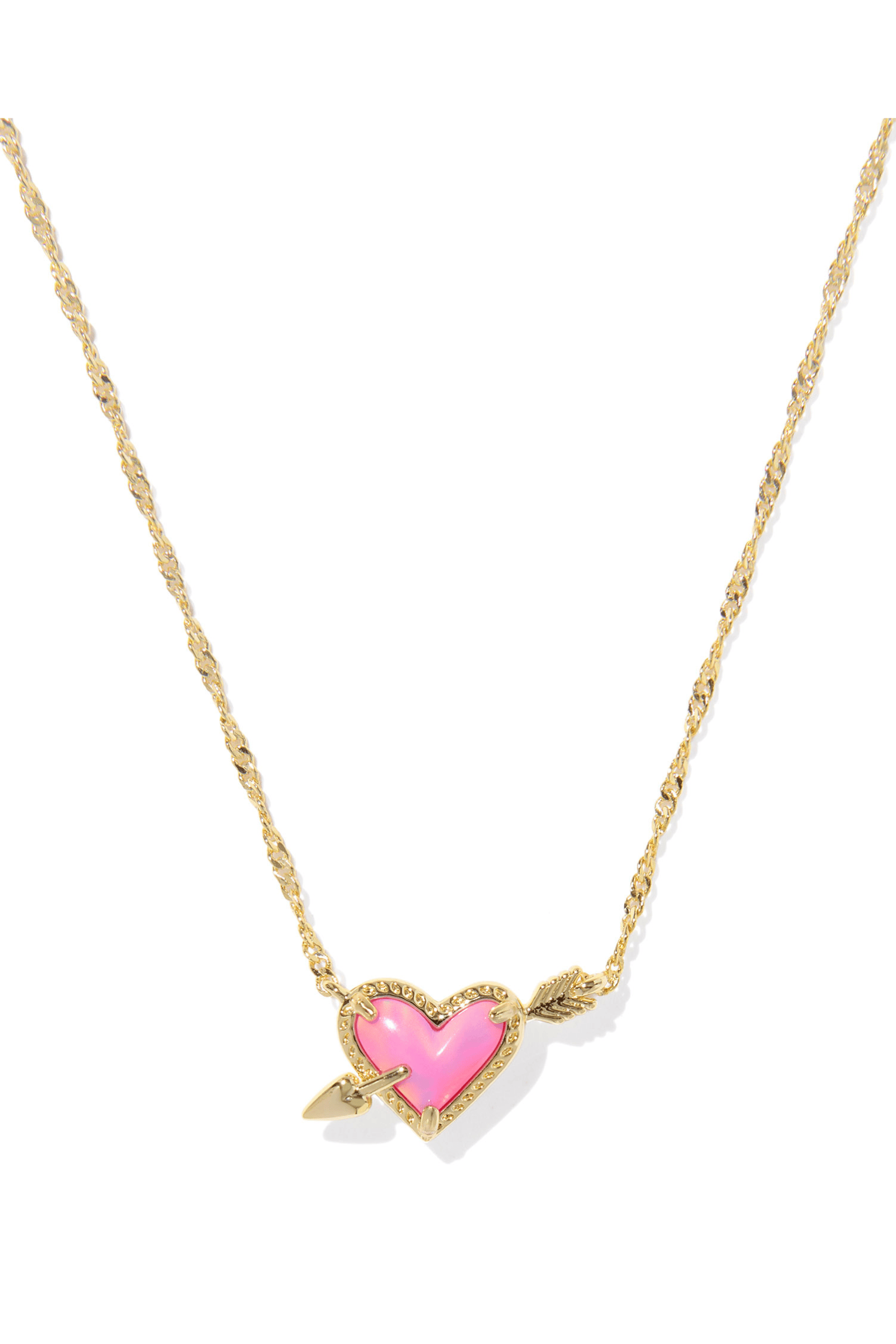Kendra Scott Ari Heart Arrow Pendant Necklace-- Gold Pink Opalescent Resin