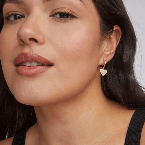 Kendra Scott Jewelry Kendra Scott Ari Heart Huggie Earrings-- Gold Rose Quartz