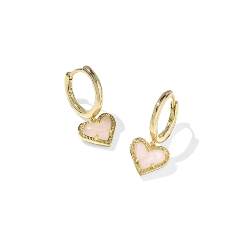 Kendra Scott Jewelry Kendra Scott Ari Heart Huggie Earrings-- Gold Rose Quartz