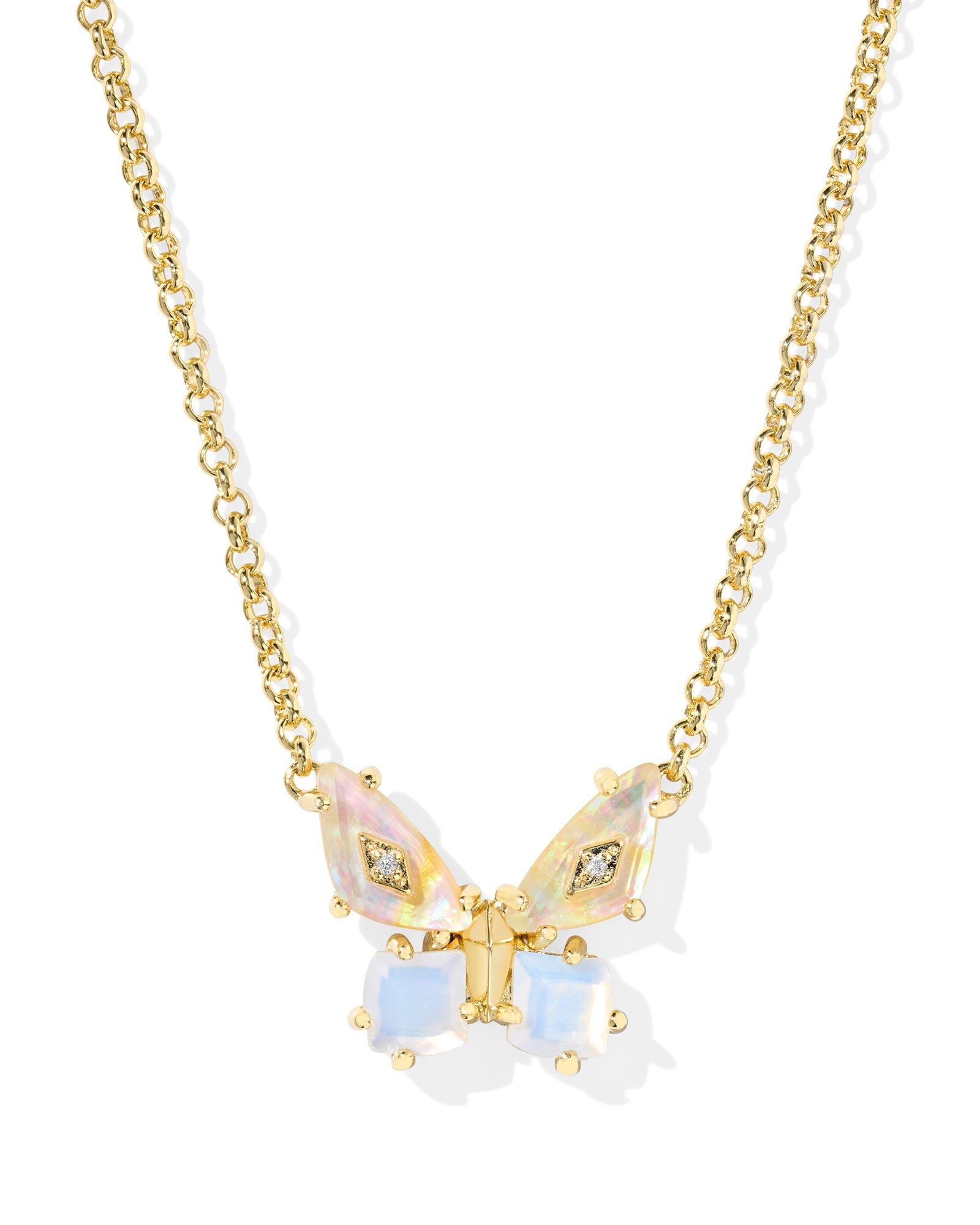 Kendra Scott Bianca Butterfly Pendant Necklace-- Gold Iridescent White Mix