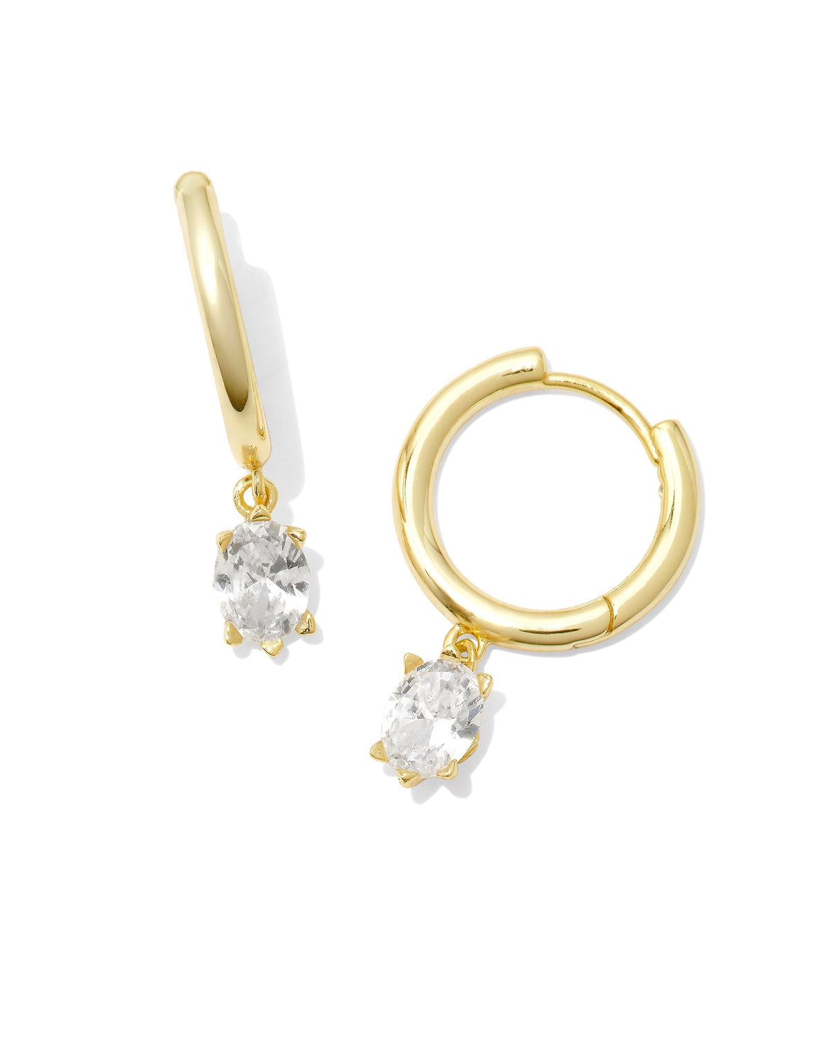 Kendra Scott Accessory Kendra Scott Cailin Single Stone Huggie Earrings - Gold White Crystal Gold