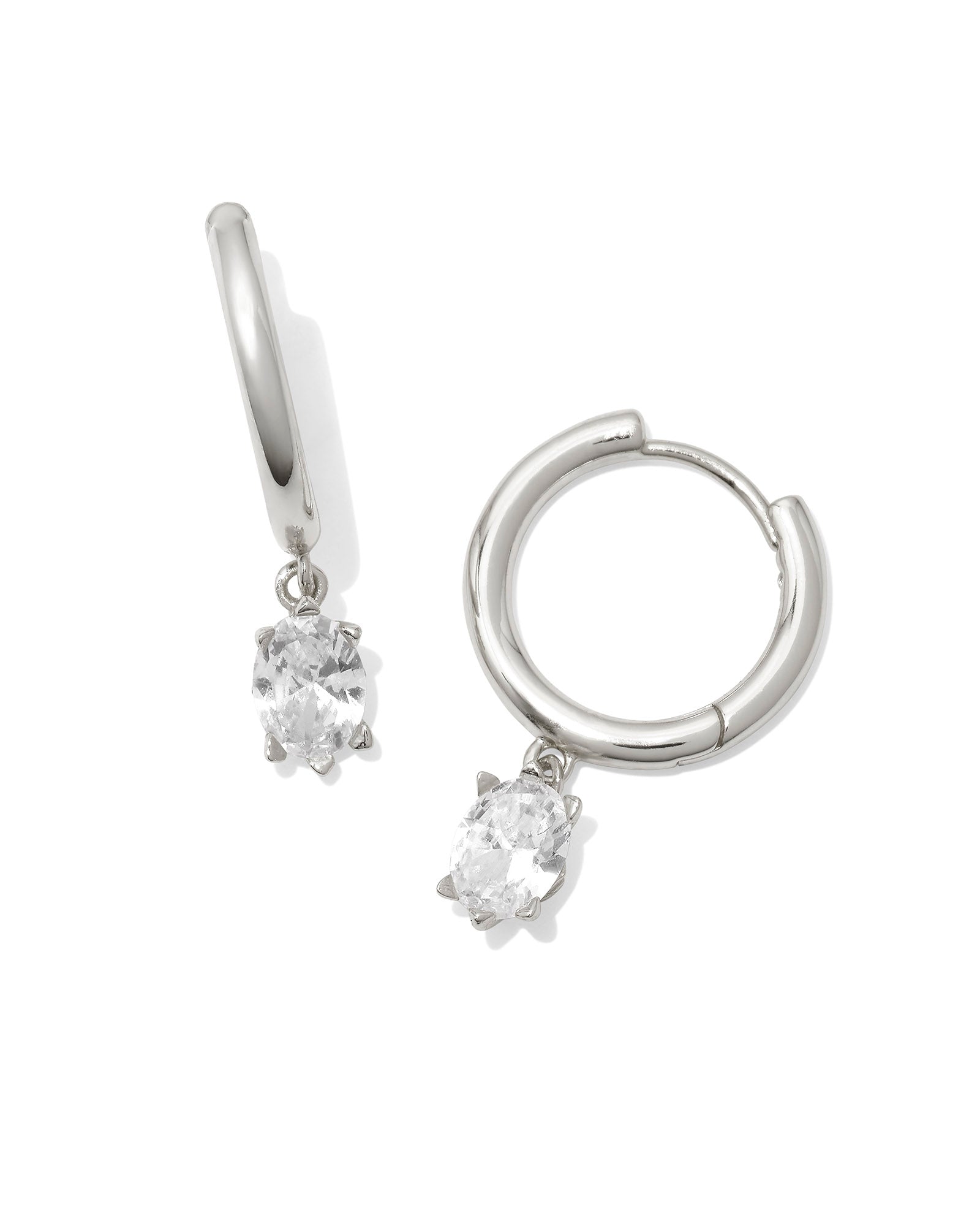 Kendra Scott Accessory Kendra Scott Cailin Single Stone Huggie Earrings - Rhodium White Crystal Rhodium