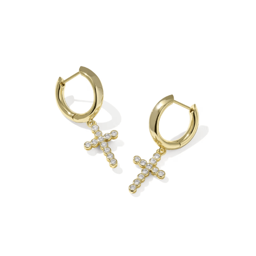 Kendra Scott Jewelry Kendra Scott Cross Silver Crystal Huggie Earrings Gold