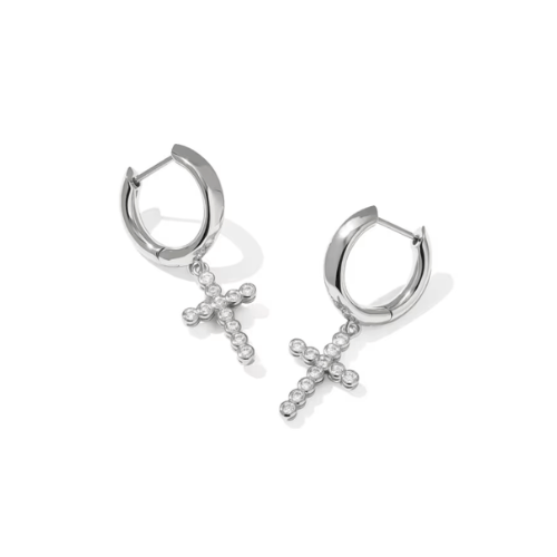 Kendra Scott Jewelry Kendra Scott Cross Silver Crystal Huggie Earrings Silver