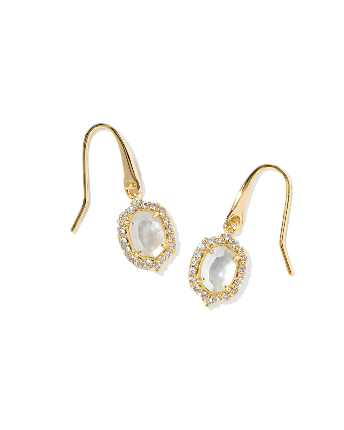 Kendra Scott Daphne Crystal Frame Gold Drop Earrings-- Gold Ivory Mother of Pearl