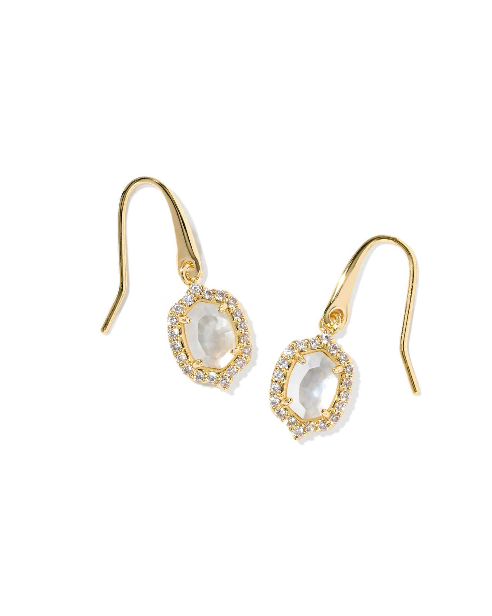 Kendra Scott Daphne Crystal Frame Gold Drop Earrings-- Gold Ivory Mother of Pearl