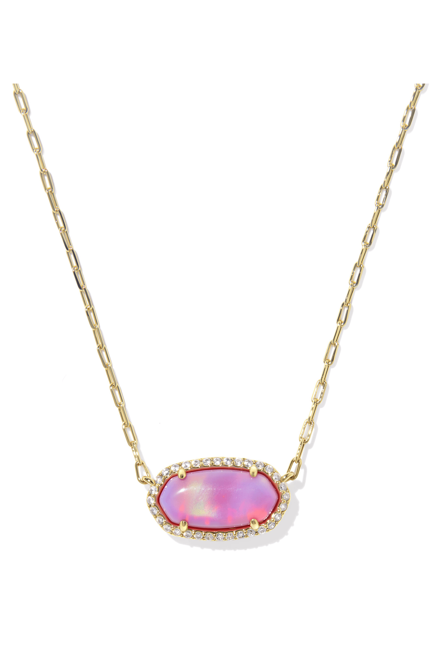 Kendra Scott Elisa Pavé Frame Pendant Necklace-- Pink Opalescent Resin