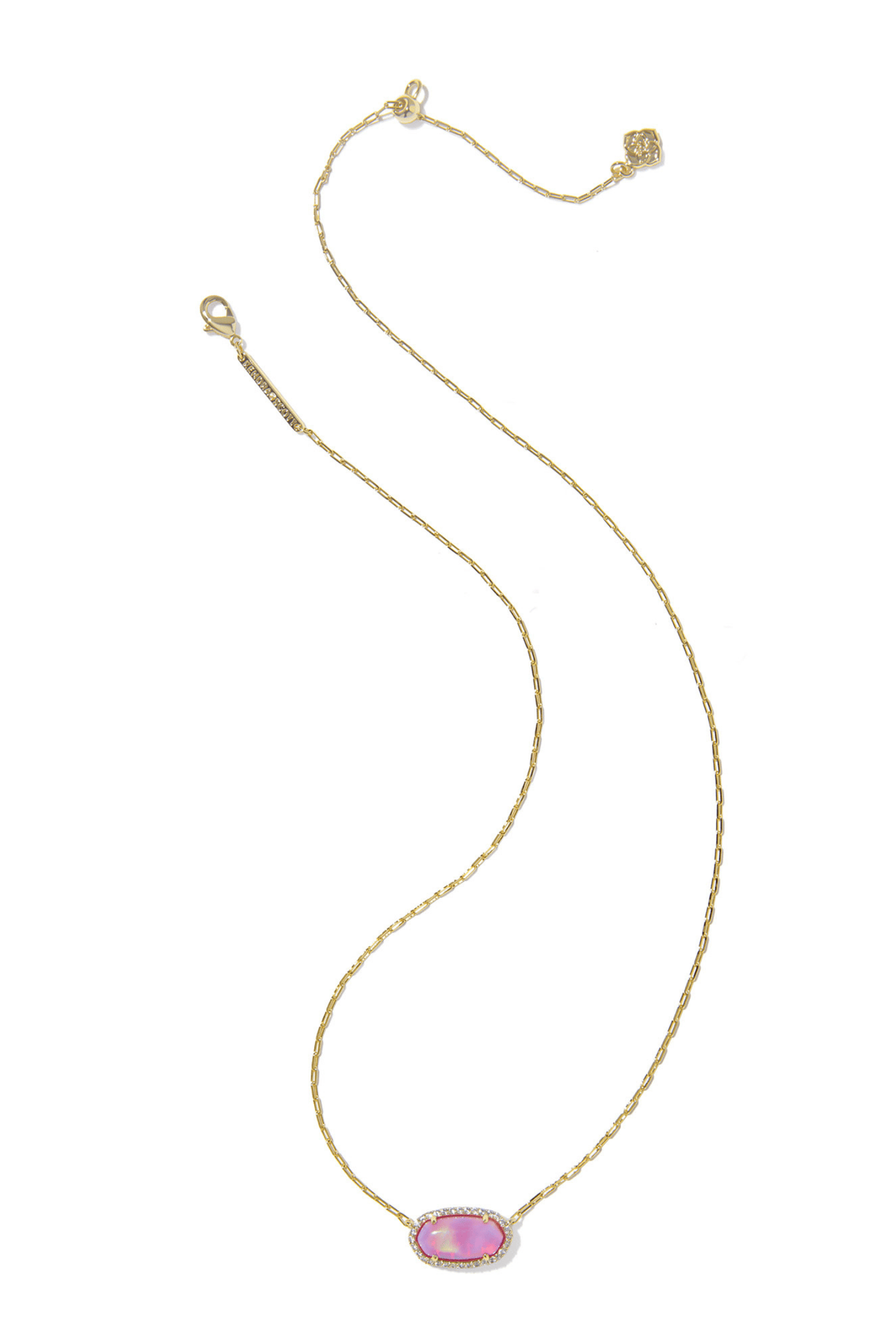 Kendra Scott Elisa Pavé Frame Pendant Necklace-- Pink Opalescent Resin