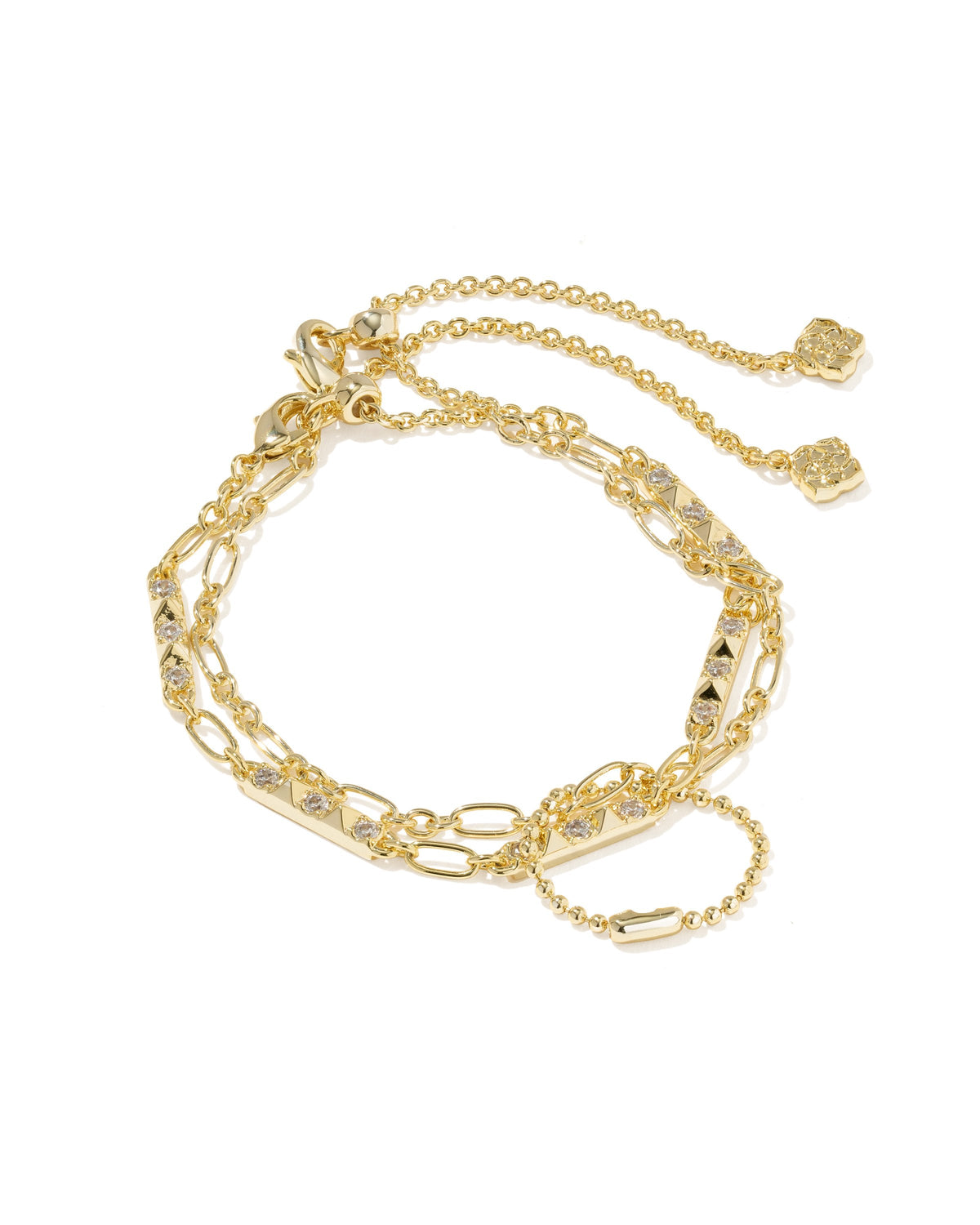 Kendra Scott Fate Set of 2 Delicate Chain Bracelets-- Gold Metal White CZ