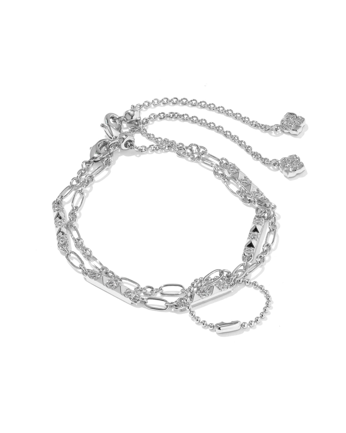 Kendra Scott Fate Set of 2 Delicate Chain Bracelets-- Rhodium White CZ