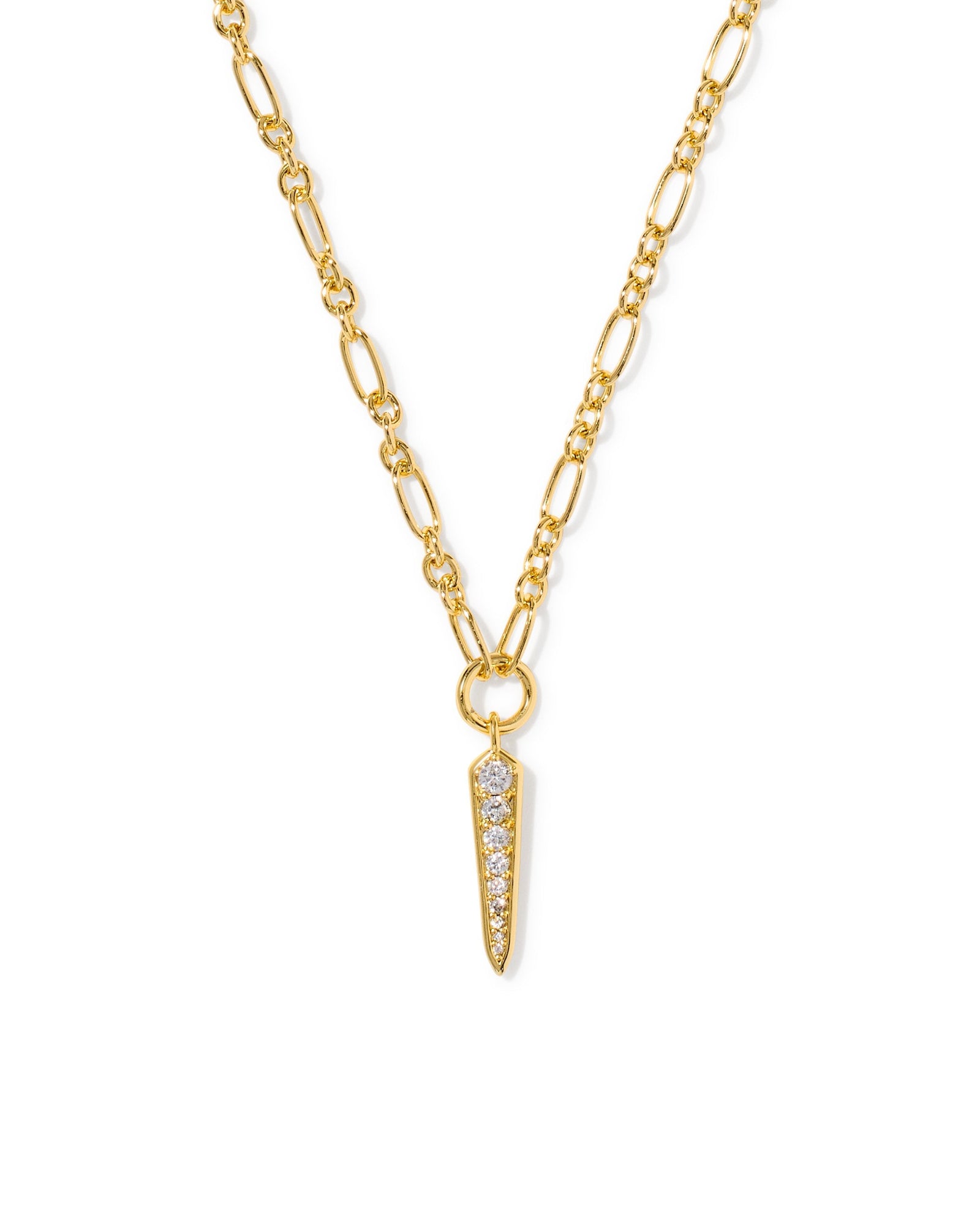 Kendra Scott Fate Short Pendant Necklace-- Gold Metal White CZ