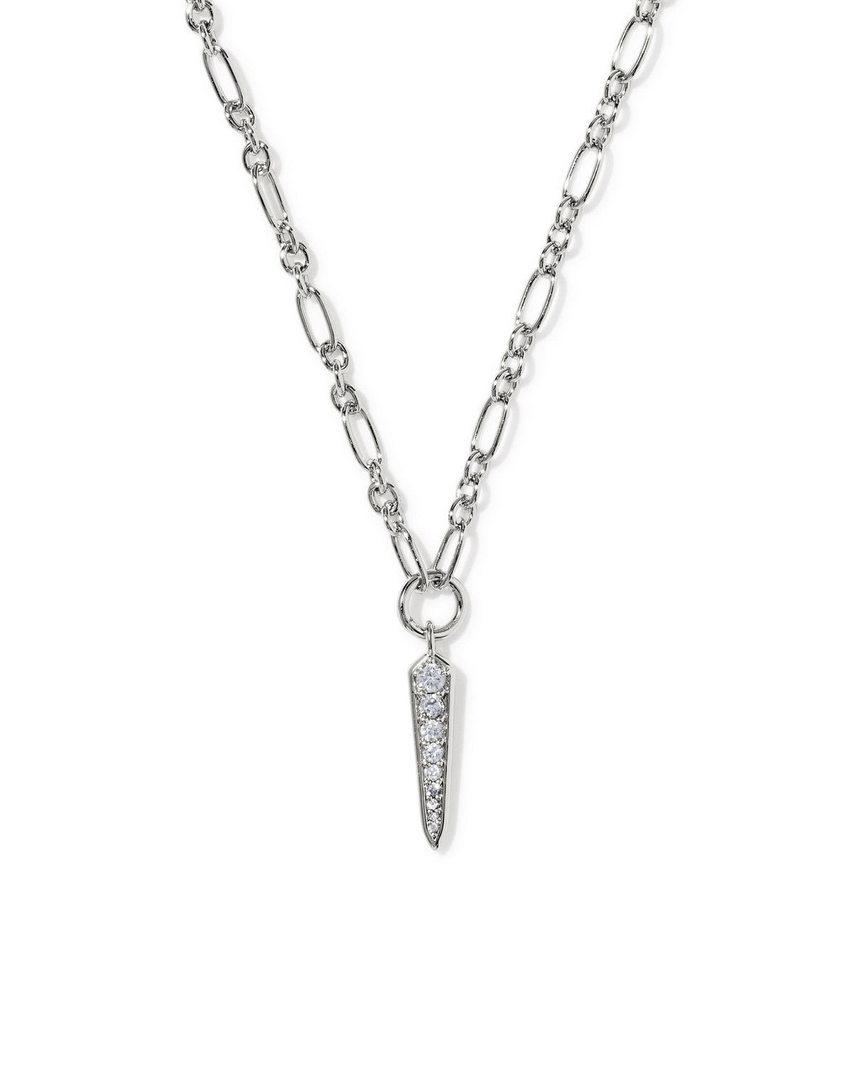 Kendra Scott Fate Short Pendant Necklace-- Rhodium White CZ
