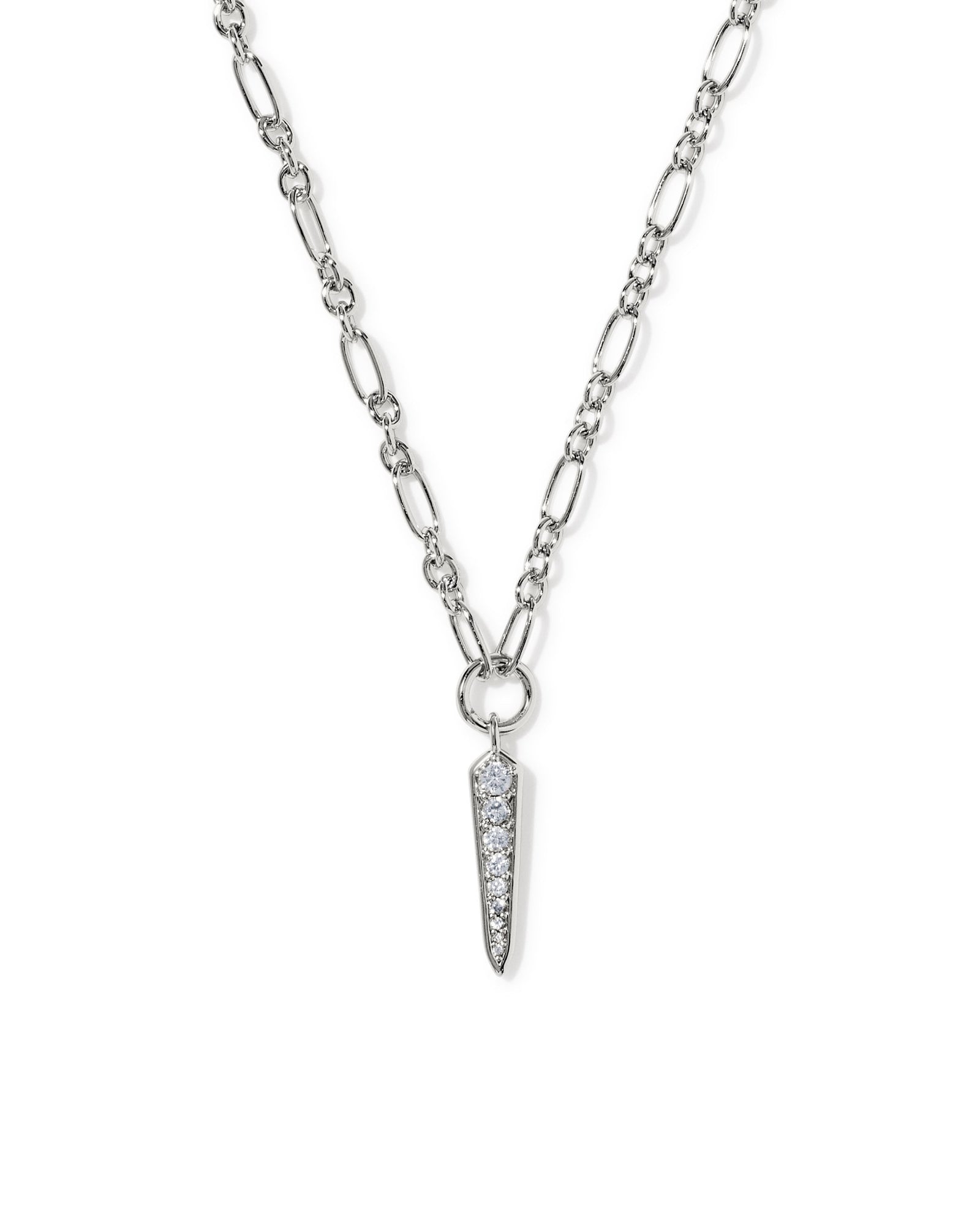 Kendra Scott Fate Short Pendant Necklace-- Rhodium White CZ