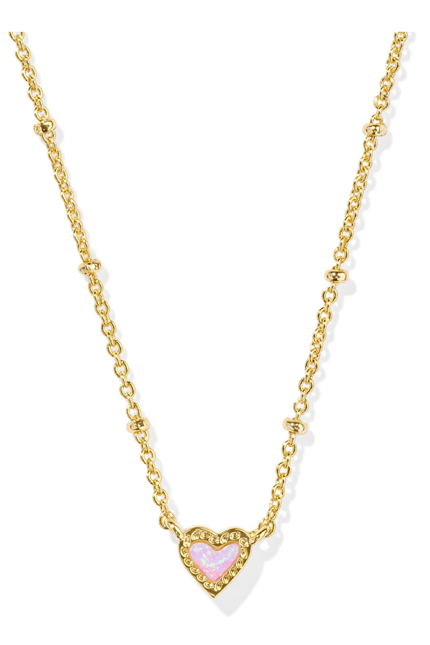 Kendra Scott Mini Ari Heart Satellite Short Pendant Necklace-- Bubblegum Pink Kyocera Opal