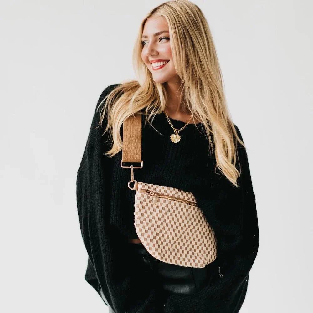 pr Handbag Westlyn Woven Bum Bag- Tan Checkerboard