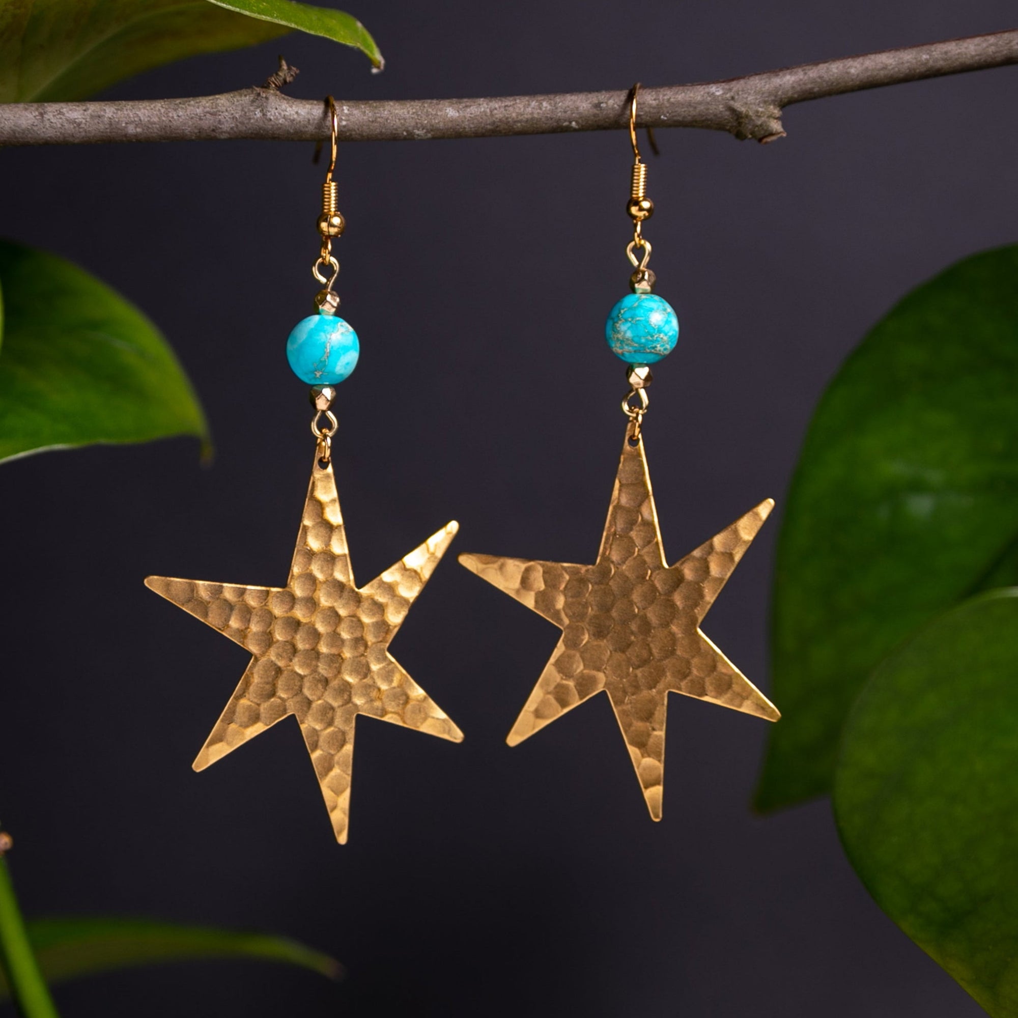 Hammered Brass Shooting Star Earrings
