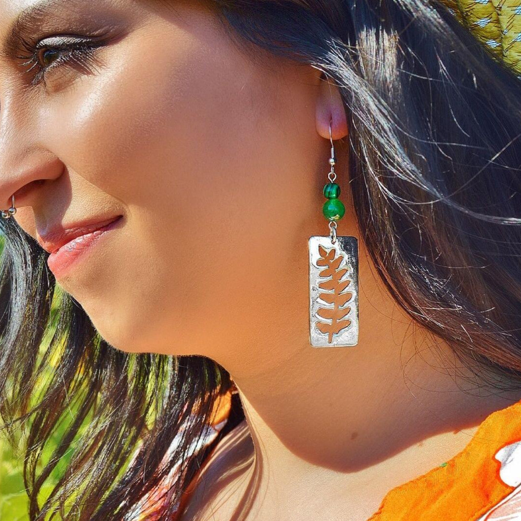 Silver Fern Window Earrings