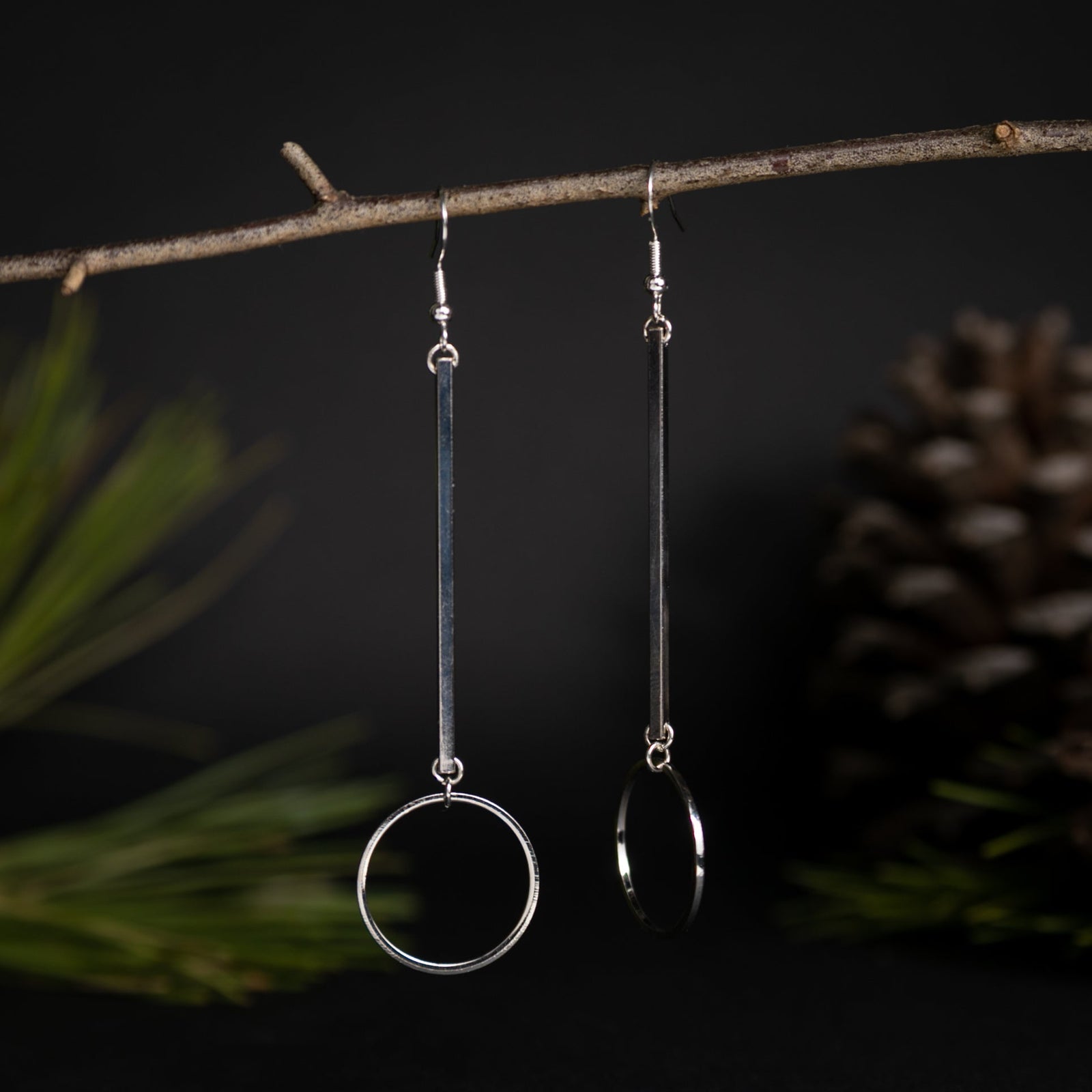 Fine Lines Silver Geometric Dangles