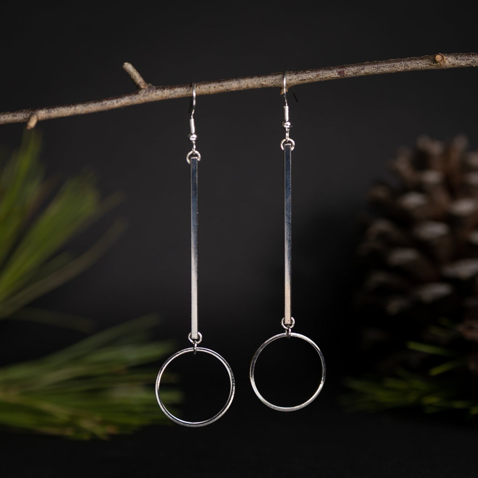 Fine Lines Silver Geometric Dangles