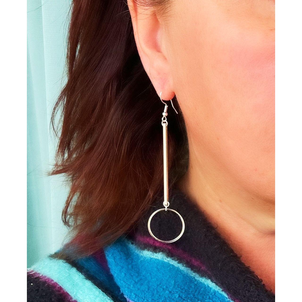 Fine Lines Silver Geometric Dangles