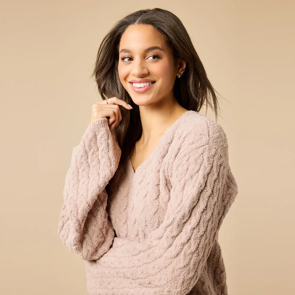 Softies Cable Knit Marshmallow V-Neck with Flared Sleeve and Pant