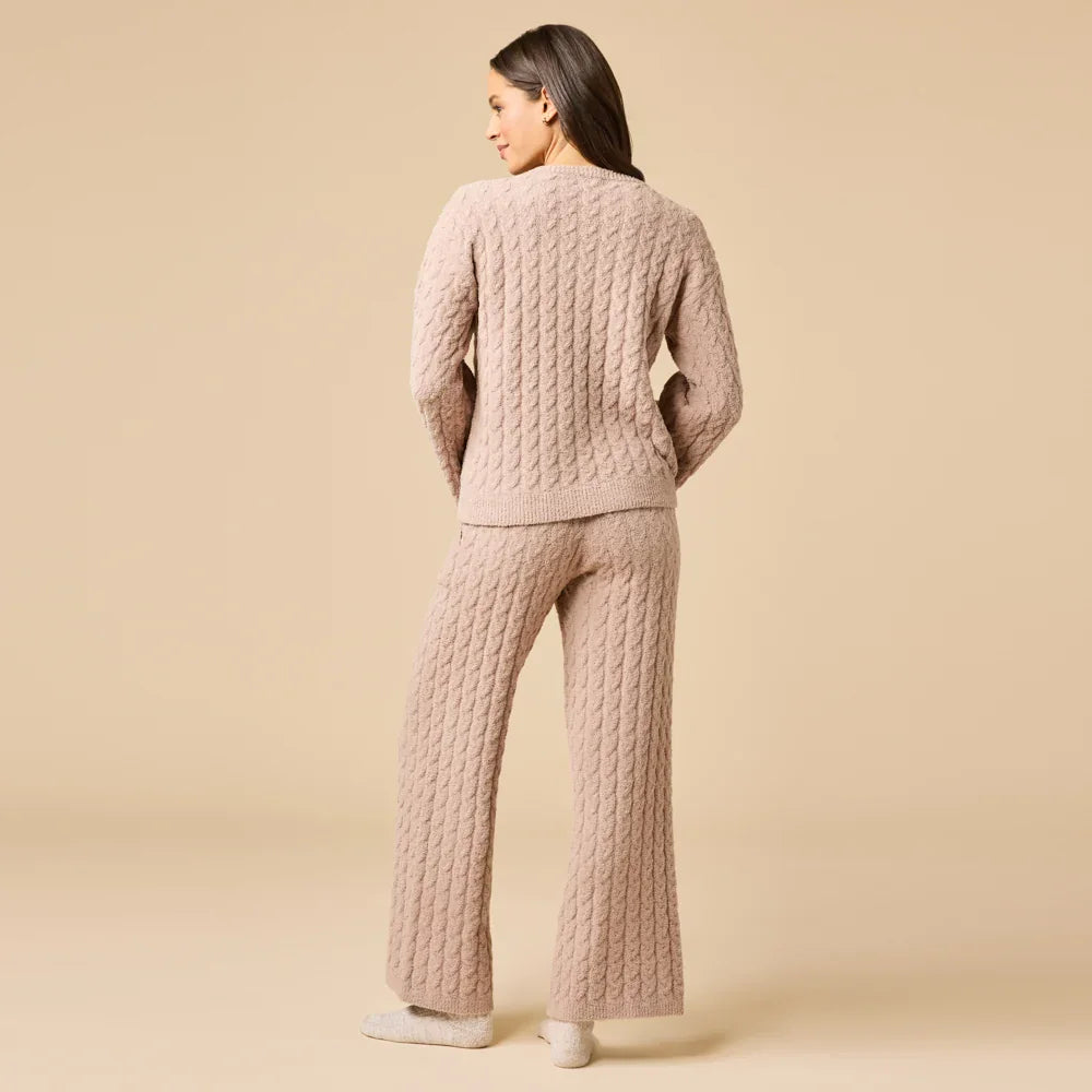 Softies Cable Knit Marshmallow V-Neck with Flared Sleeve and Pant