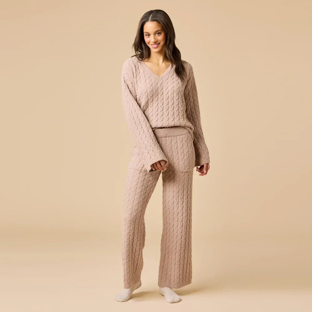 Softies Cable Knit Marshmallow V-Neck with Flared Sleeve and Pant