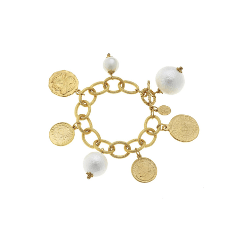 Susan Shaw Cotton Pearl Bracelet With Gold Coins