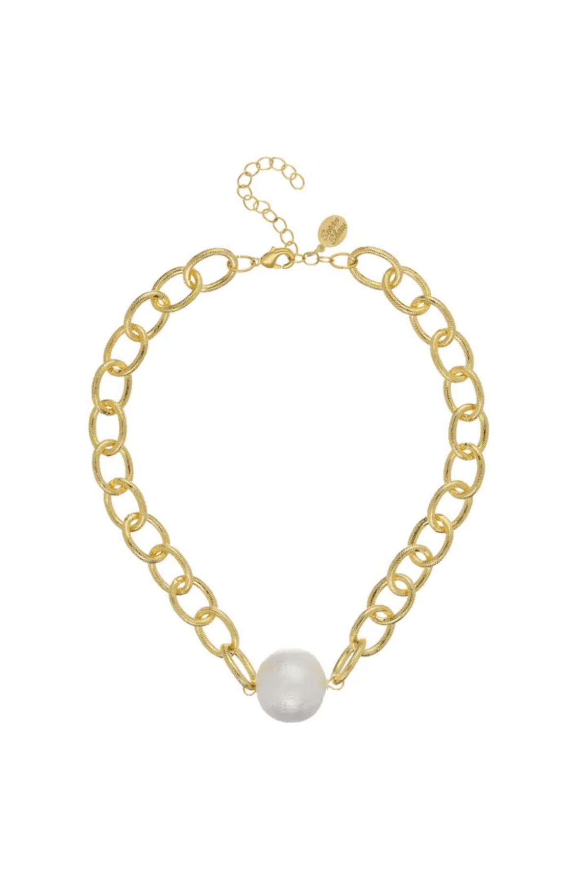 Susan Shaw Gold Chain with Center Large Cotton Pearl Necklace