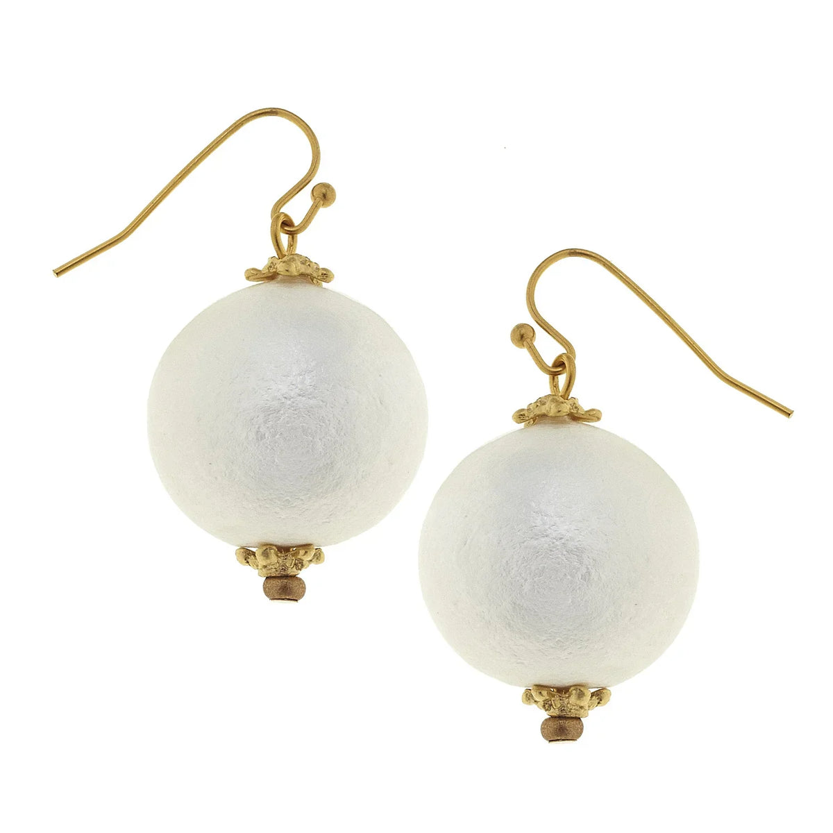 Susan Shaw Jewelry Susan Shaw Jewelry Pearl Earrings, White Cotton Pearl in Gold White