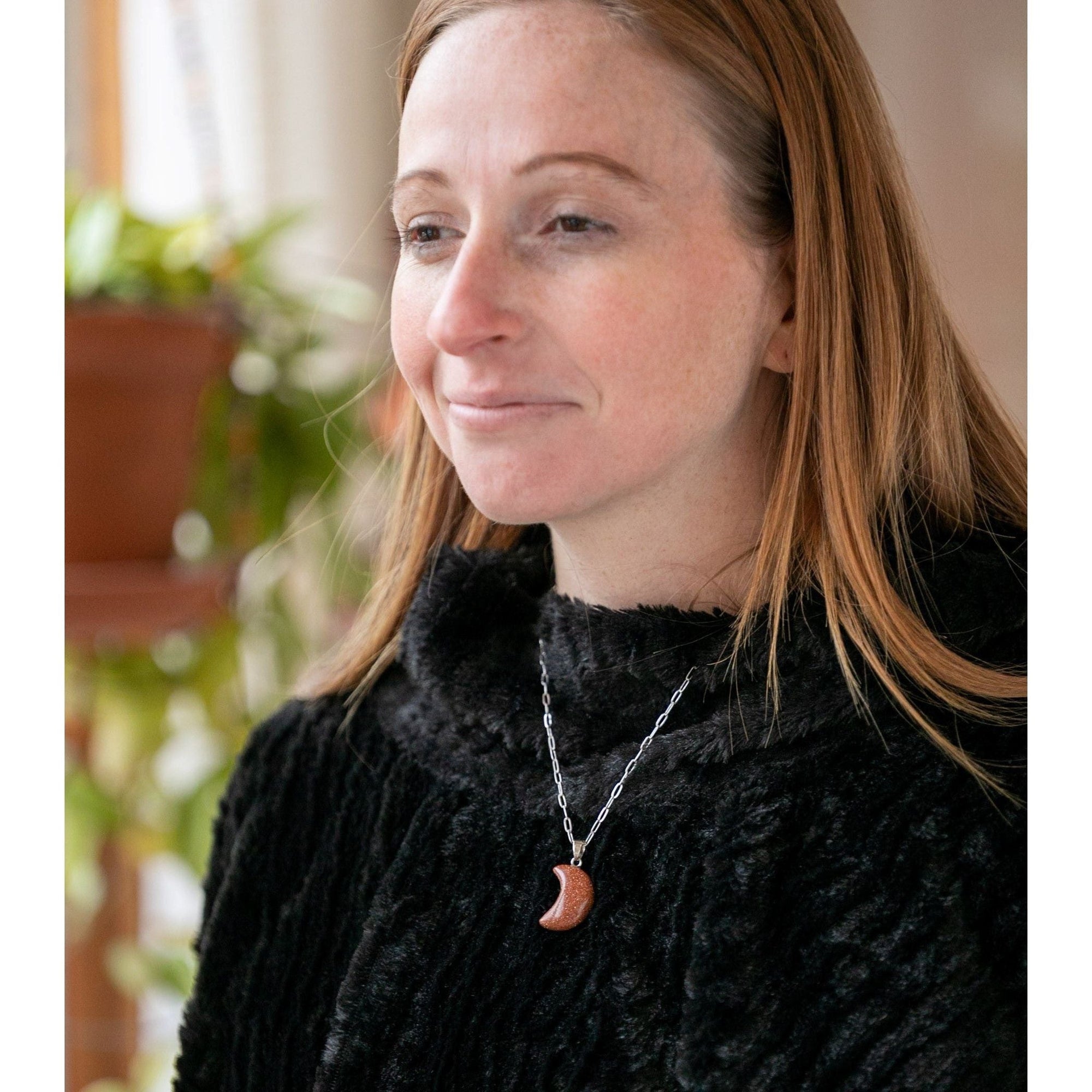 Harvest Moon Crescent Goldstone Necklace