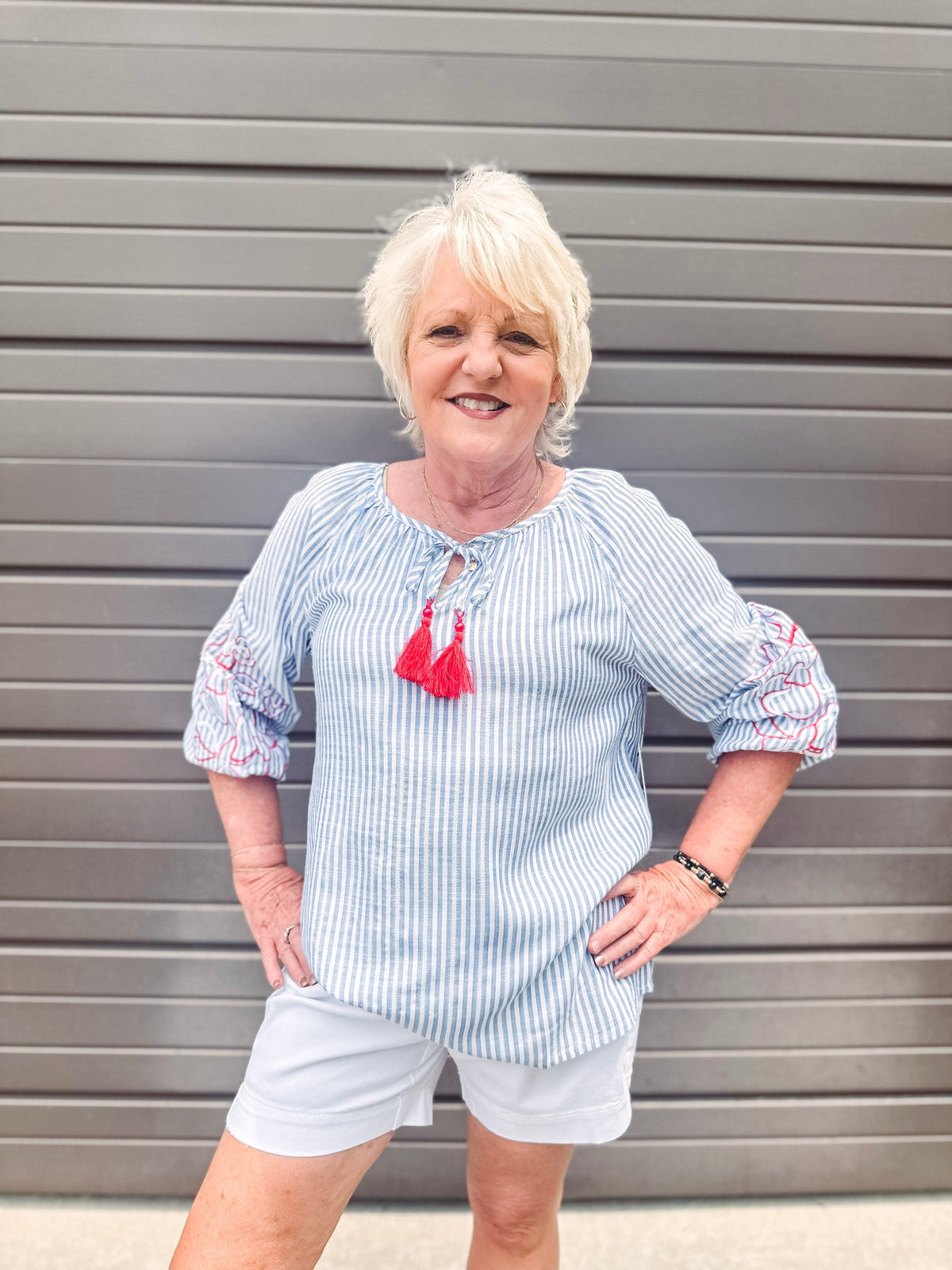 Tribal Shirts &amp; Tops Tribal Embroidered Puff Sleeve Blouse