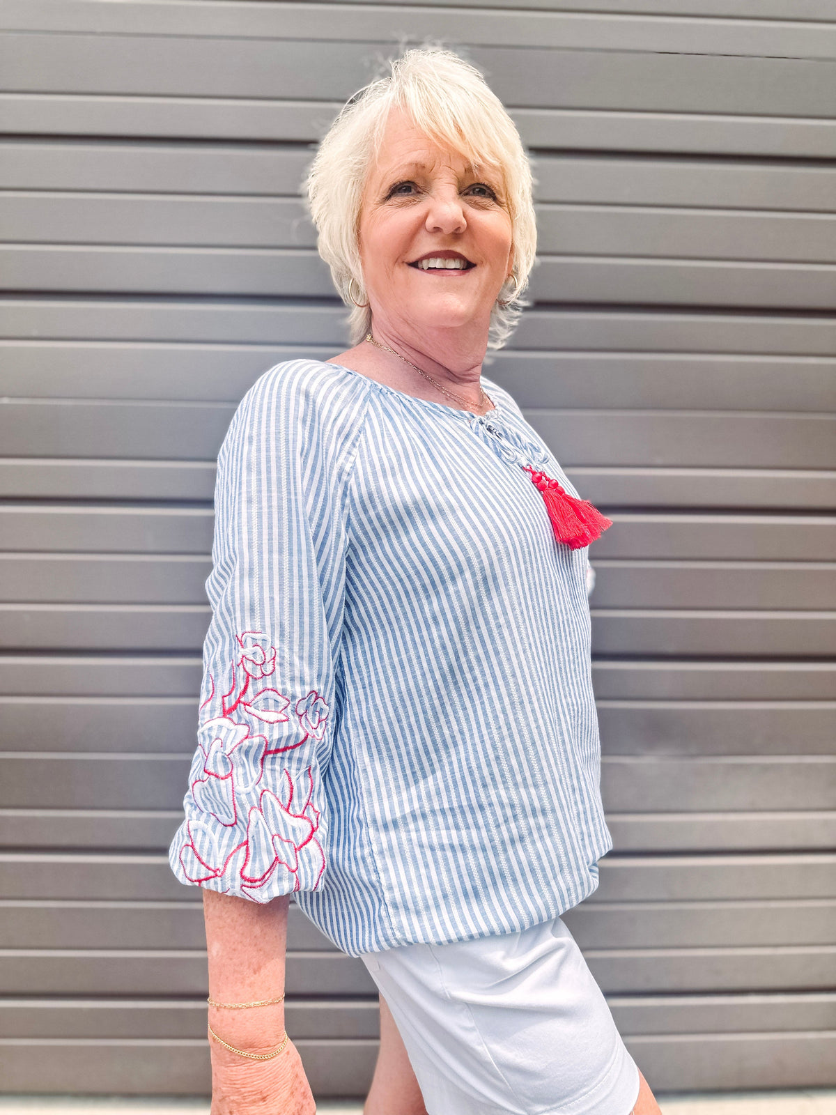 Tribal Shirts & Tops Tribal Embroidered Puff Sleeve Blouse